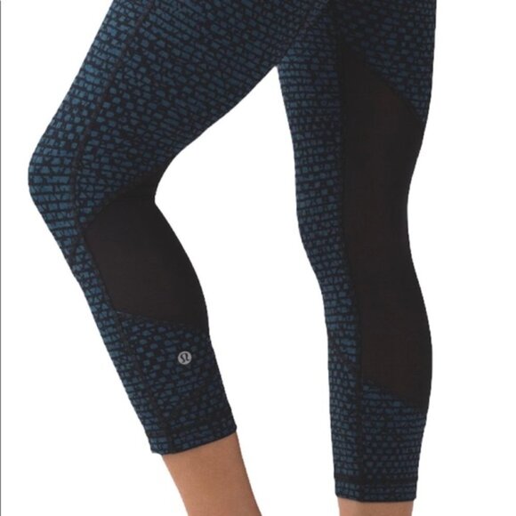 Lululemon Pace Rival Crop (19") Shatter Weave Desert Teal Alberta Lake / Black 6 - Picture 4 of 16